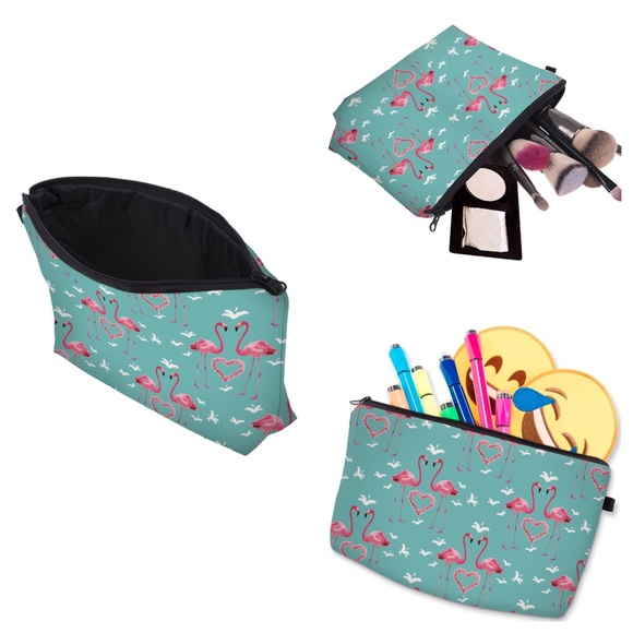 Flamingo Cosmetics Bag Toiletry Organizer Clutch - Picture 3 of 8